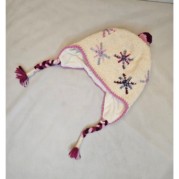 Everest Designs Wool Girls Hat Lined Tassel Cap Made in Nepal Ski Cap Snowflakes - Picture 4 of 16